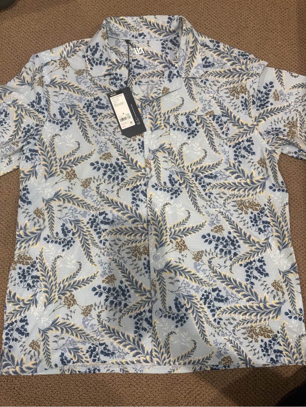 Men's Light Blue Botanical Print Short-Sleeve Button-Down Shirt